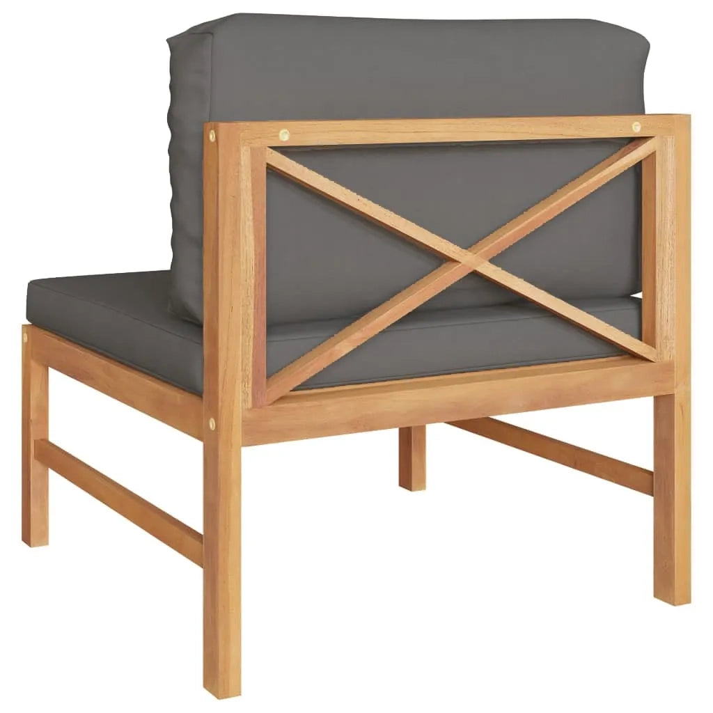Divano Centrale con Cuscini Grigio Scuro in Massello di Teak 316112