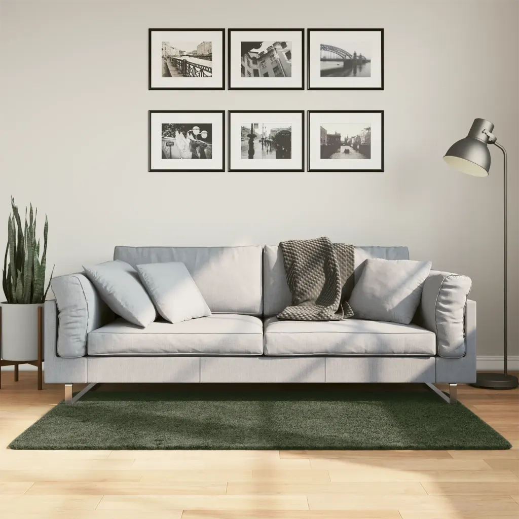 Tappeto Pelo Corto HUARTE Morbido Lavabile Verde Bosco 80x150cm 375090