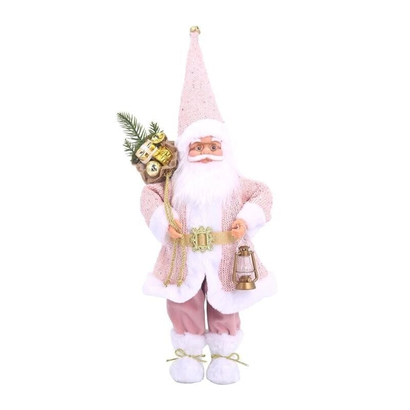 MAURY'S FUORIPORTA NATALIZIO BABBO NATALE CON VESTITO ROSA E SACCO DA 50 CM