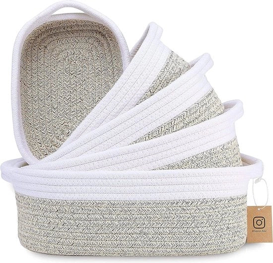 Set di 5 ceste in tessuto di cotone intrecciato, contenitore di stoccaggio, cesta per la doccia, cesta per il lettino, organizzatore, cesta intrecciata, scatola di stoccaggio ripiegabile, organizzatore multifunzionale