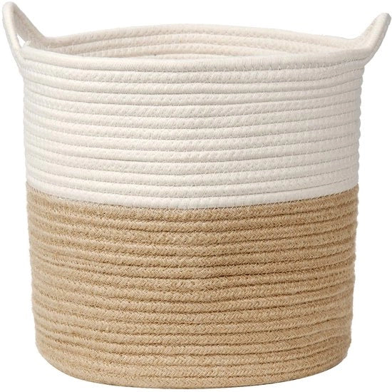 Cesto di stuoia per il bucato di canapa cesto intrecciato contenitore per giocattoli con maniglia per soggiorno camera da bambini bagno 30 x 30 cm