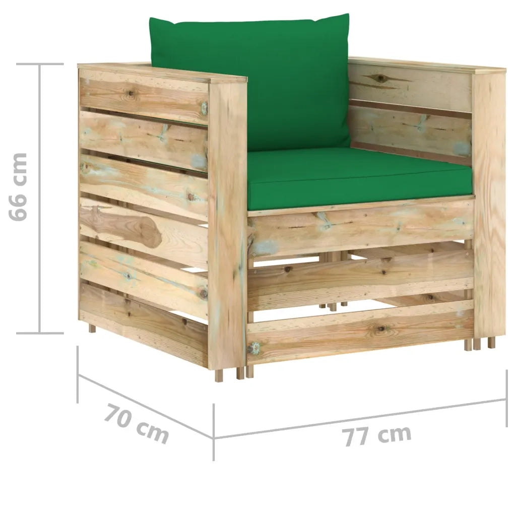 Set Divani da Giardino con Cuscini 2 pz Legno Impregnato Verde cod mxl 42763