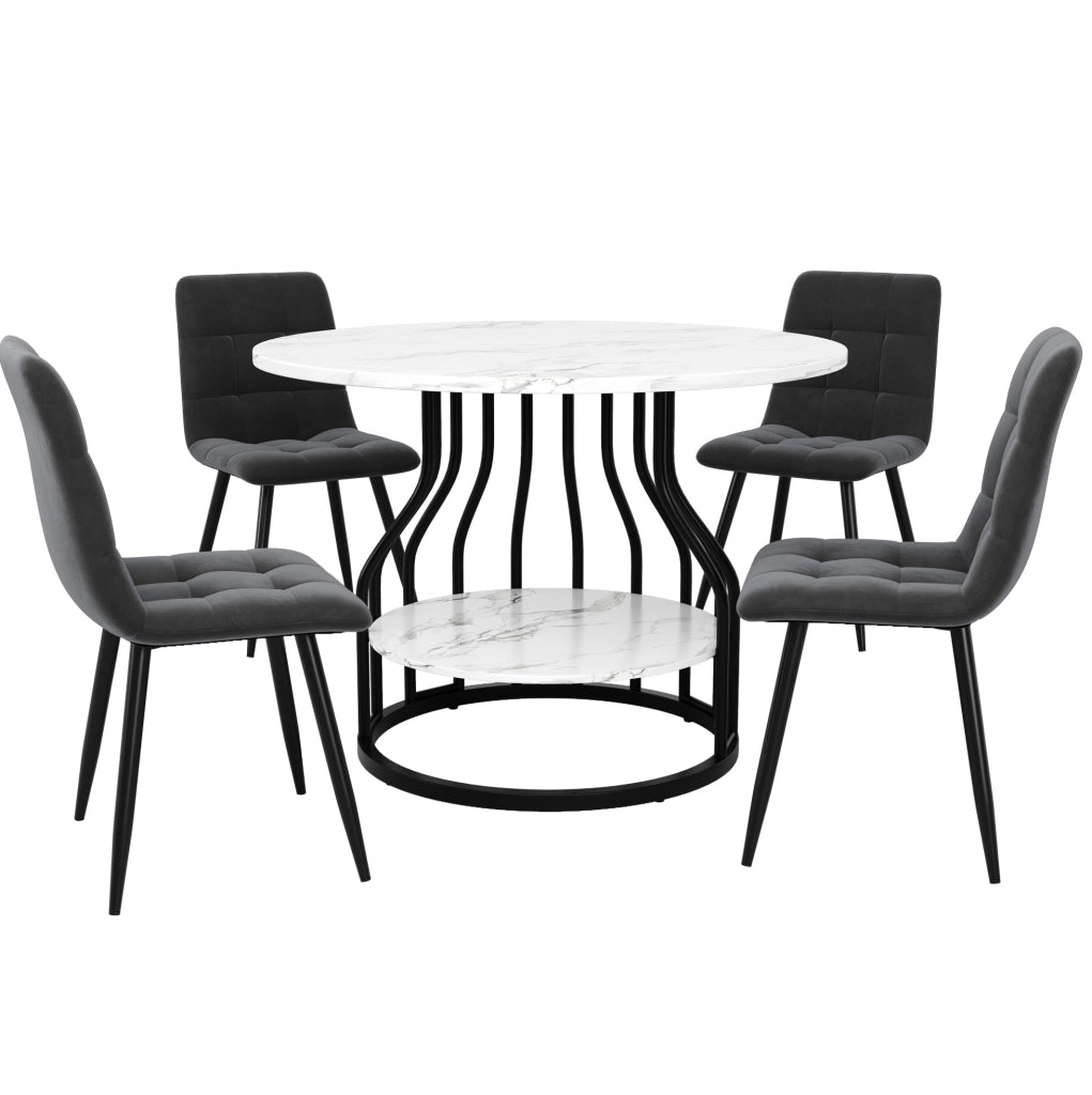 Set da pranzo 5 pezzi， tavolo 80 cm in MDF effetto marmo nero e grigio