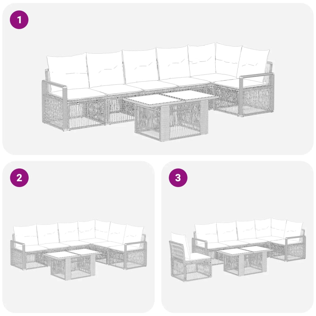 Set Divano da Giardino 7 pz Nero e Bianco Crema polyrattan 3437098
