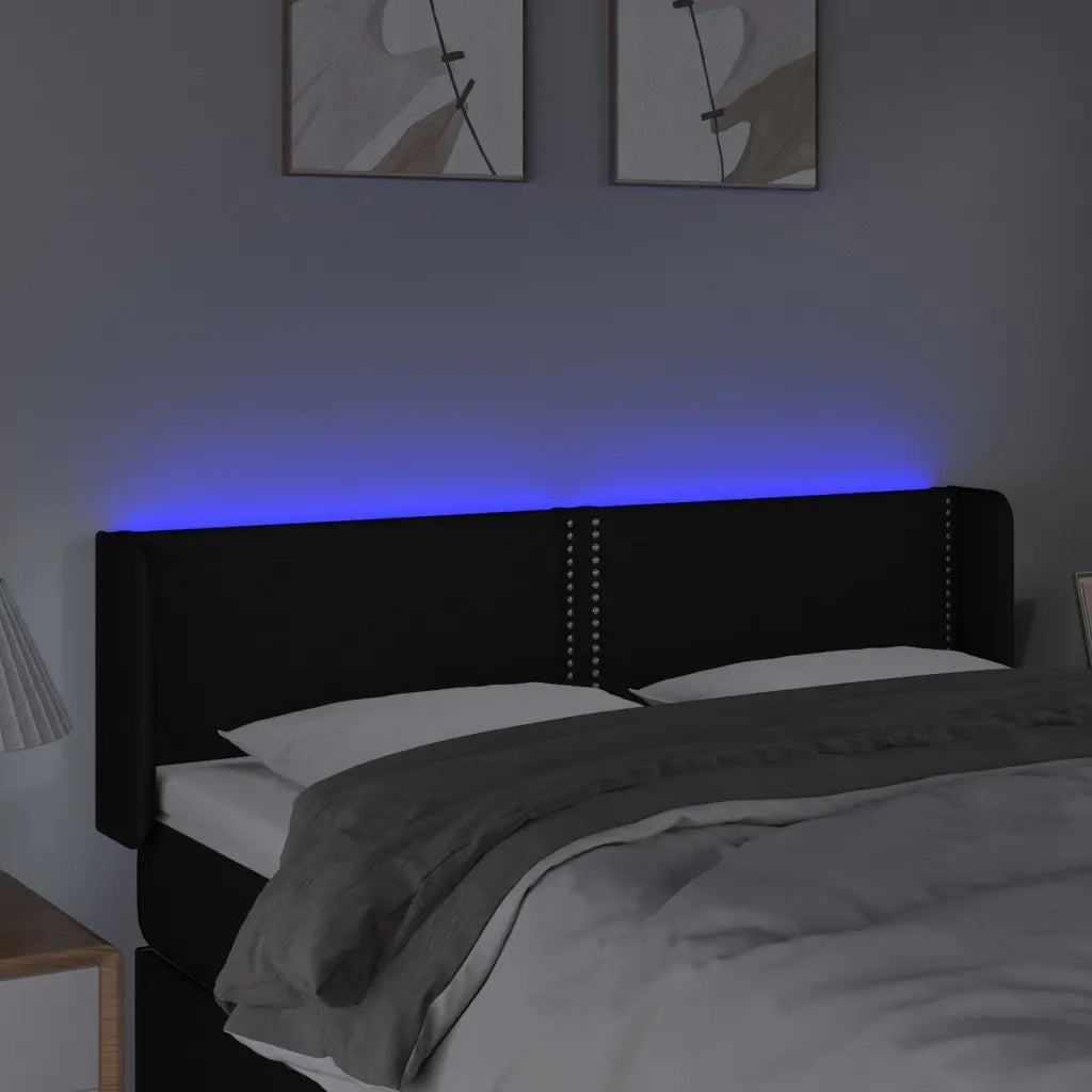 Testiera a LED Nera 147x16x78/88 cm in Tessuto 3123096
