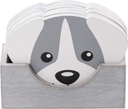 Onderzetters per legno - in forma di cane - rotondi - per bicchieri e tazze - regalo per i proprietari di cani e gli amanti dei cani - grigio - set da 6
