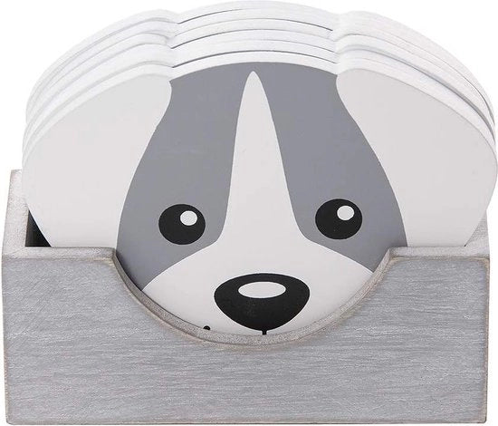 Onderzetters per legno - in forma di cane - rotondi - per bicchieri e tazze - regalo per i proprietari di cani e gli amanti dei cani - grigio - set da 6
