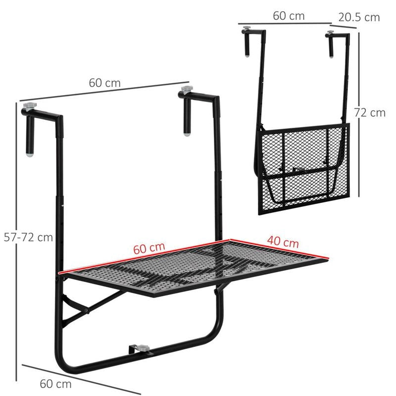 TAVOLO DA RINGHIERA PIEGHEVOLE E REGOLABILE IN METALLO 60X60X57-72 CM NERO