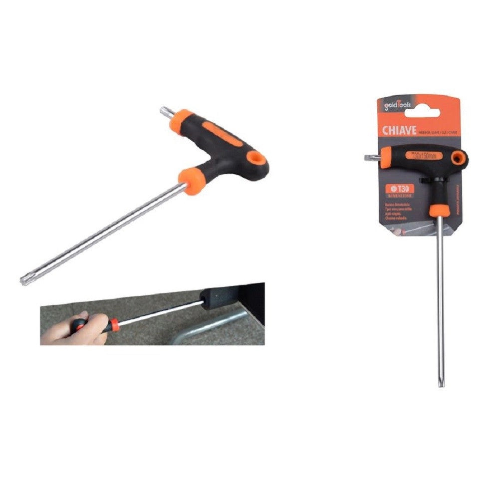 Trade Shop - Chiave Brugola T Trapezoidale Punta Stella T30x150mm Impugnatura Ergonomica 91806 -