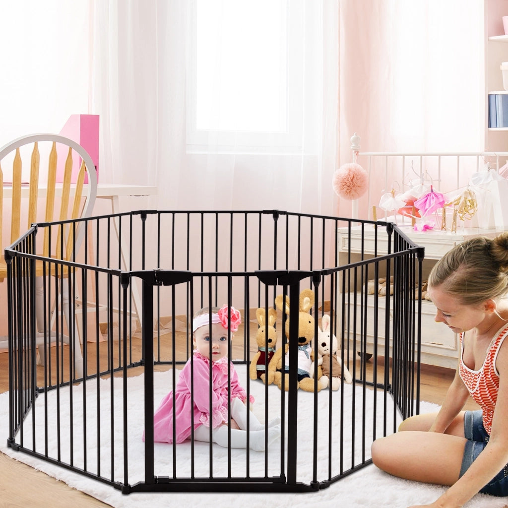 Cancelletto per camino in metallo 8 pezzi Cancello di sicurezza per bambini, cani e scale, Nero