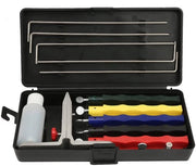 Set di smerigli per professionisti - 5 pietre di smeriglio - Morsa - Bastoncini di guida - Scatola di trasporto - Alta affilazione - Sistema di smeriglio