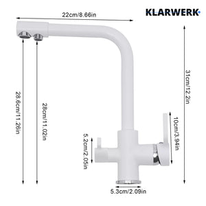 FELIX| Rubinetto per acqua potabile premium a 3 vie bianco opaco | miscelatore da cucina ad osmosi in acciaio inossidabile|Filtro 3 connessioni gastro