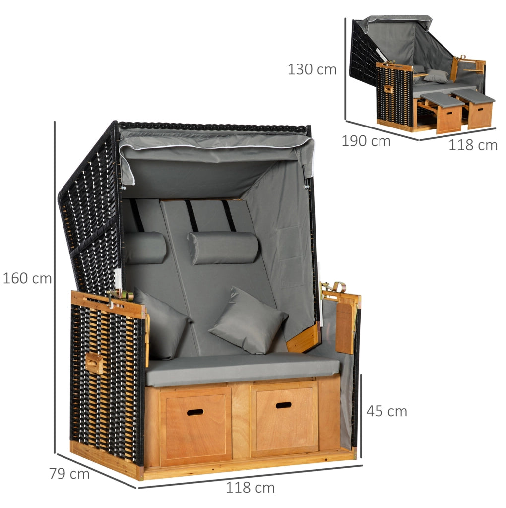 Strandkorb reclinabile 118x79x160 cm; grigio chiaro