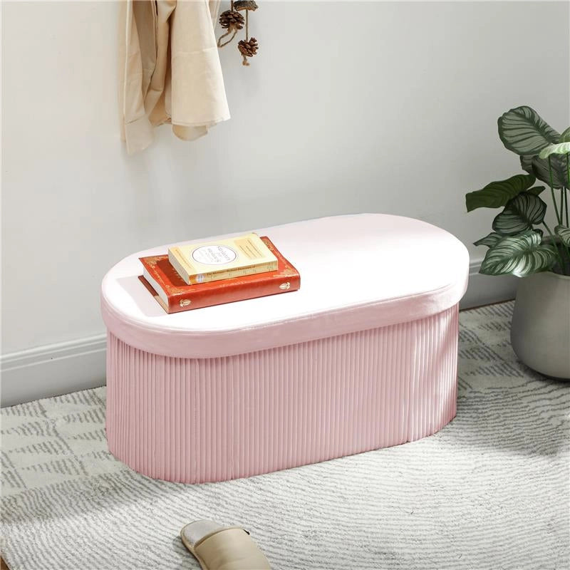POUF CONTENITORE PIEGHEVOLE CON VANO DA 72L E RIVESTIMENTO IN VELLUTO, 76X38X35 CM, ROSA