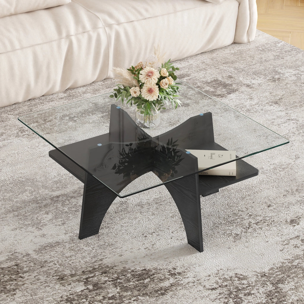 Tavolino da caffè con vano portaoggetti - per soggiorno - 80×80×40 cm - nero