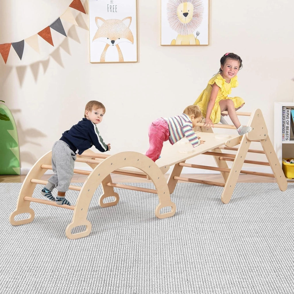 4 in 1 Set da Arrampicata per Bambini, Giocattoli da Arrampicata a Triangolo con Triangolo Arco e Salita, Ideale per Bambini 1 Anni + (Naturale)