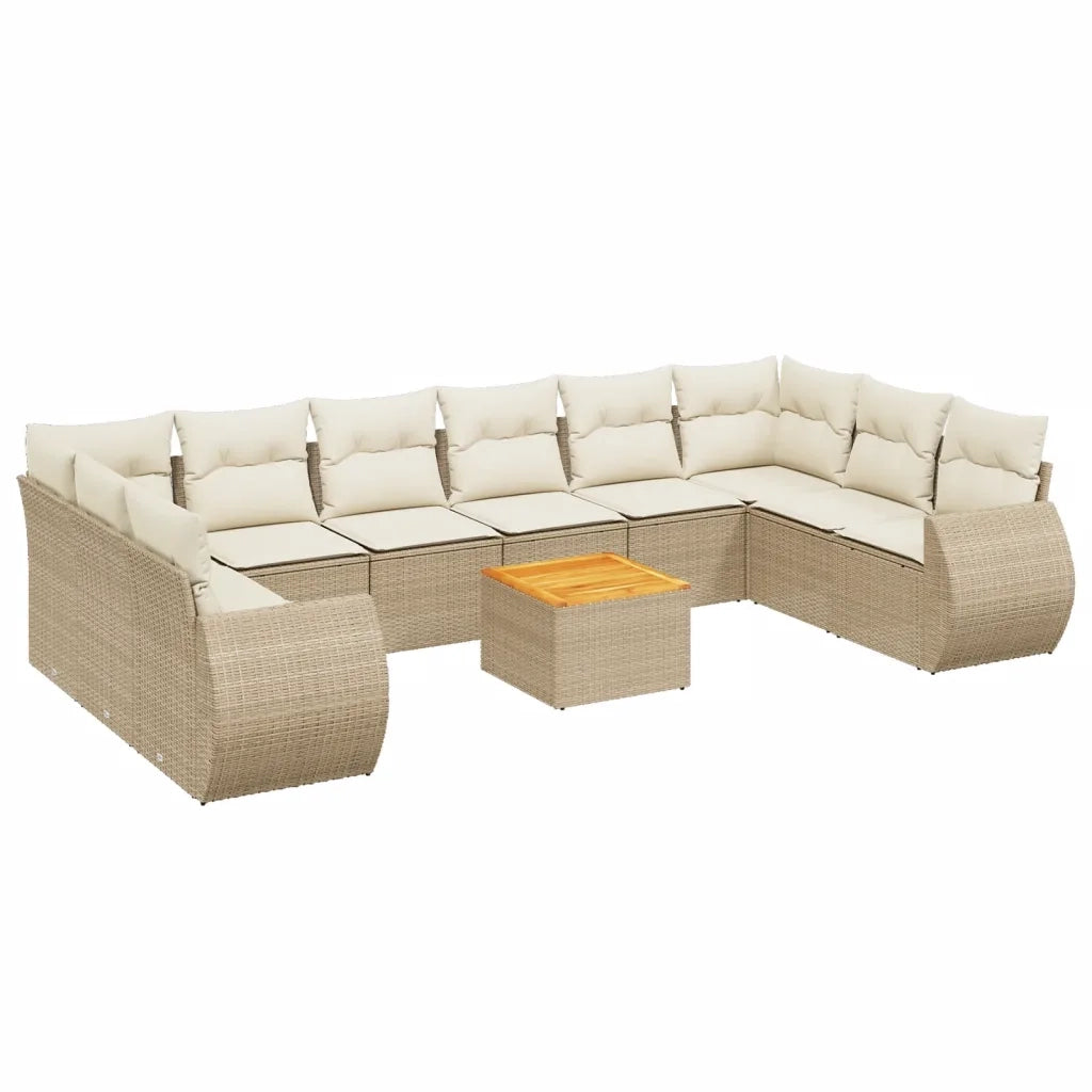 Set Divani da Giardino 11 pz con Cuscini Beige in Polyrattan 3225176