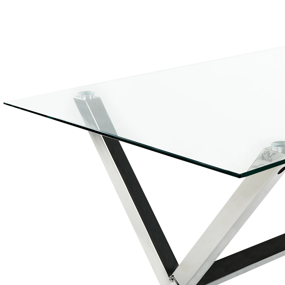 Tavolo da pranzo in vetro temperato argento 120 x 70 cm effetto marmo soggiorno moderno glam
