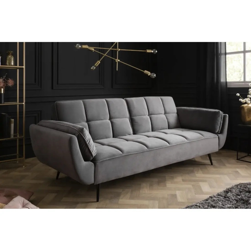 Divano dritto NEVISI grigio – Divano scandinavo trasformabile in velluto con piedi in metallo nero