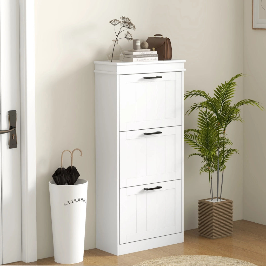 Armadio per scarpe con 3 ante e ripiani regolabili ¨C zephmum ¨C Bianco 60x30x120 cm