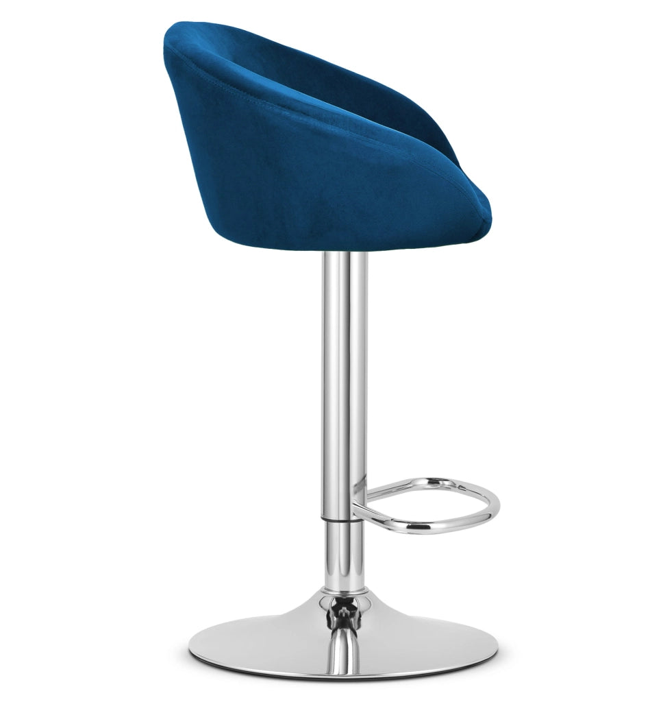 Sgabello in velluto VALORA EAST - Blu navy / Base cromata x 2