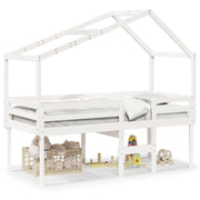 Letto singolo | Letto per adulti | Letto a Soppalco con Tetto Bianco 90x200 cm Legno Massello Pino
