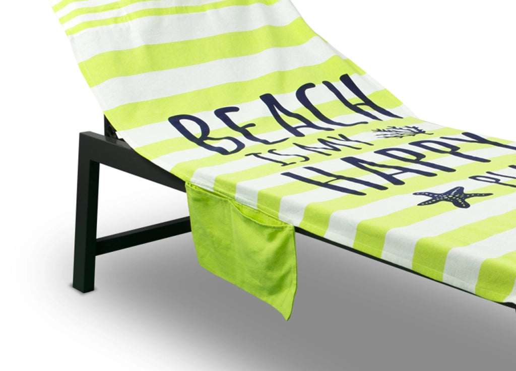 Telo Mare Lettino Spiaggia Piscina Con Cuscino E Tasche Happy Place Verde