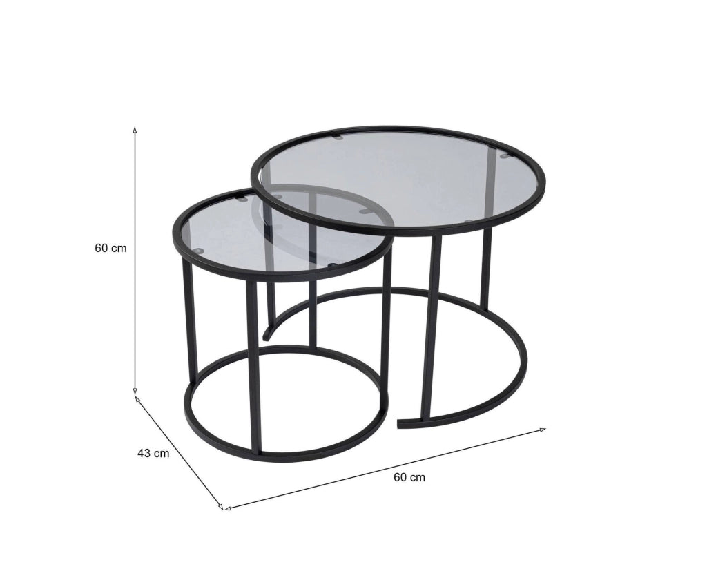 Xaden, Tavolino da Salotto set di 2 Tavolini, 60x60x43h cm Nero