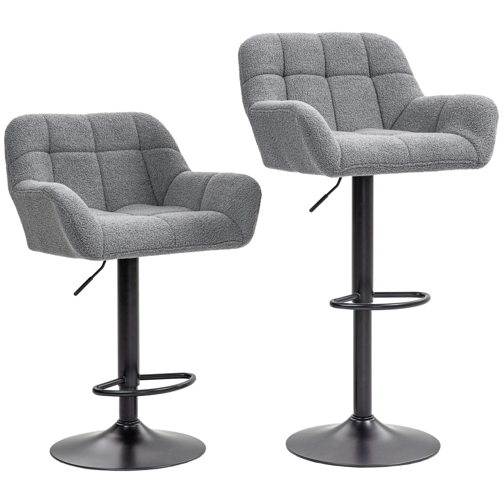 Set 2 Sgabelli Regolabili Stile Retr¨° ¨C Xylo ¨C Rivestimento Effetto Velluto Grigio e Nero