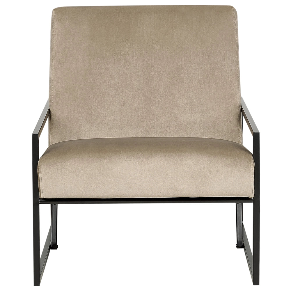 Poltrona in velluto grigio tortora 83L x 69L x 83H Schienale Bracciolo Struttura in metallo nero Soggiorno moderno glam