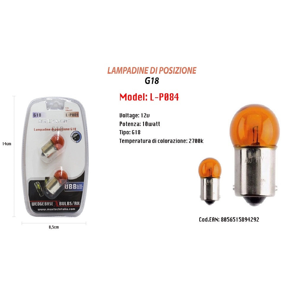 Trade Shop - Lampadine Di Posizione G18 12v - 10 Watt Lampadine Ultra Luminose Maxtech L-p084 -