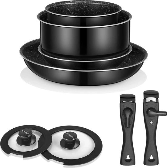 Set di pentole 8 pezzi - manici rimovibili - coperchi - set di pentole inox per induzione - resistente alla lavastoviglie - resistente al forno Set di pentole