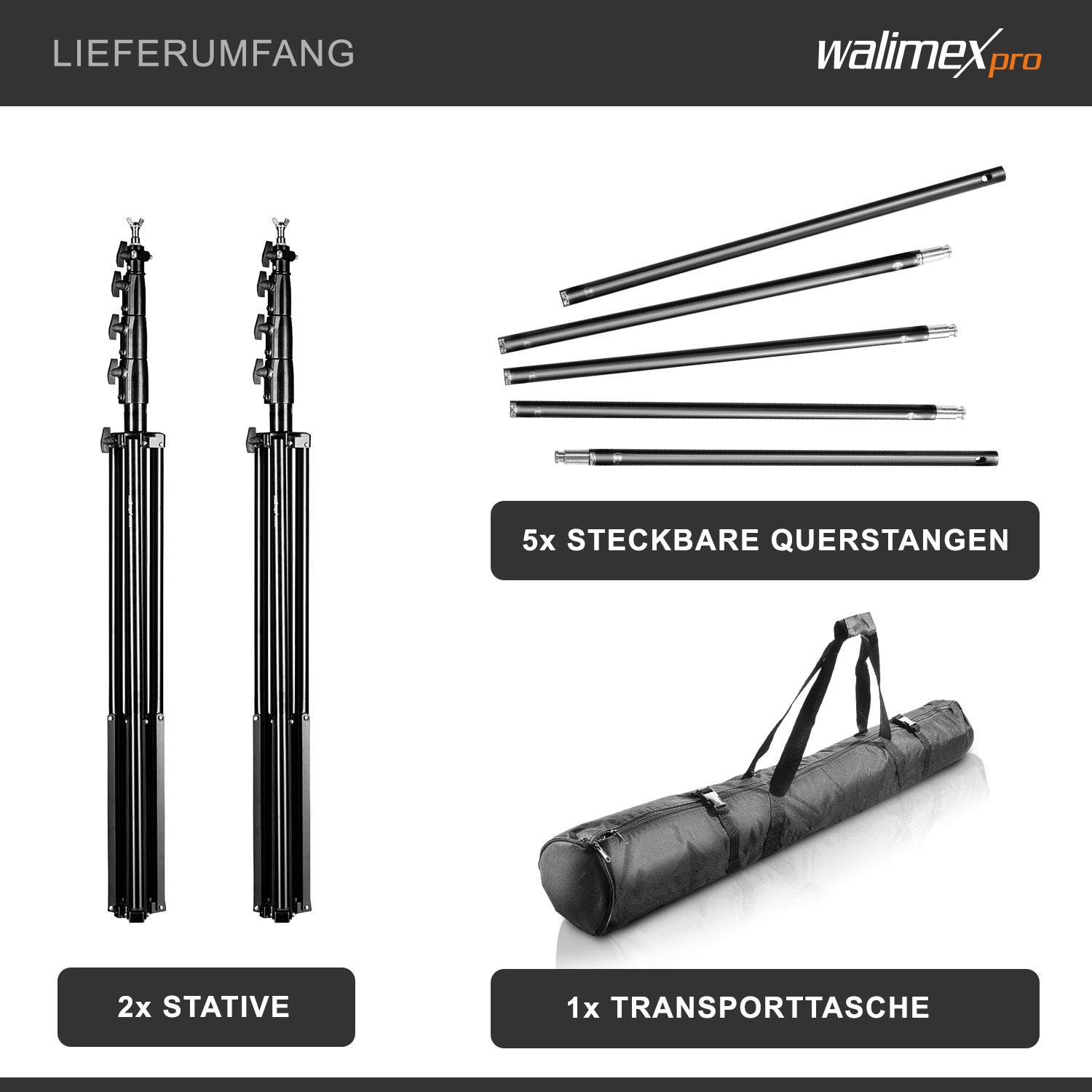 Sistema di sfondi XXL largo 190-465 cm, supporto per fondale fino a 400 cm di altezza, stativi per lampade con attacco spigot da 5/8", set di sfondi per fotografia, video e green screen