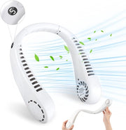 Ventilatore da collo - Bianco - Ventilatore da collo, 1200mA ventilatore da collo, ventilatore da collo portatile personale, caricabile via USB, 5 velocità, ventilatore da collo LED, regolabile su 360 gradi