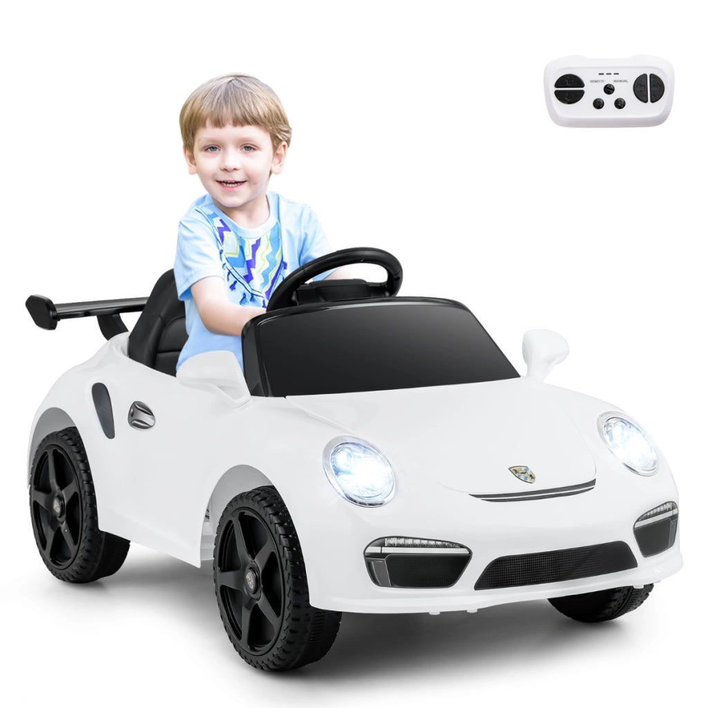 Auto a elettrica bambini 12v porsche con licenza ufficiale, Auto elettrica telecomando musica luci led Bianco-Macchinine giocattoli