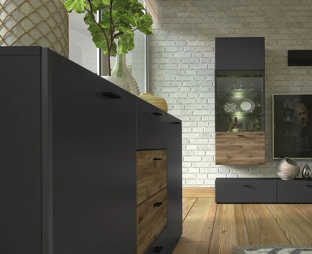 Mobile Comò soggiorno Mila buffet con 2A 4C cm150x40x81h  grafite opaca rovere