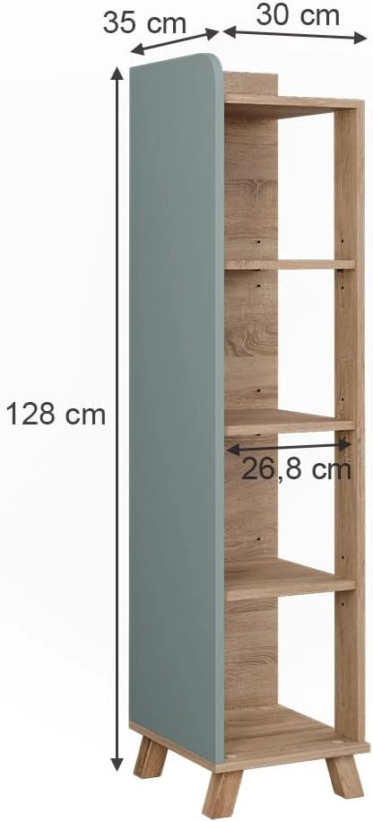 Mensola da bagno Karen, Sonoma/blu, 30 x 128 cm con 4 scomparti, per la conservazione di accessori da bagno e combinabile