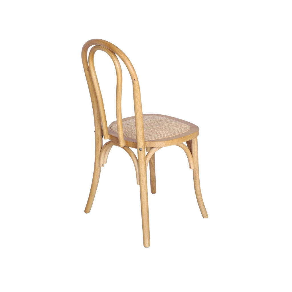 Set di 4 sedie vintage in legno e rattan, marrone naturale