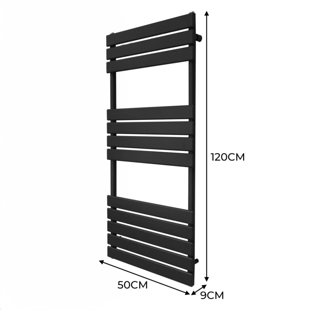Radiatore per asciugamani design a pannello piatto 1200 x 500 mm per bagno ad incasso  Nero