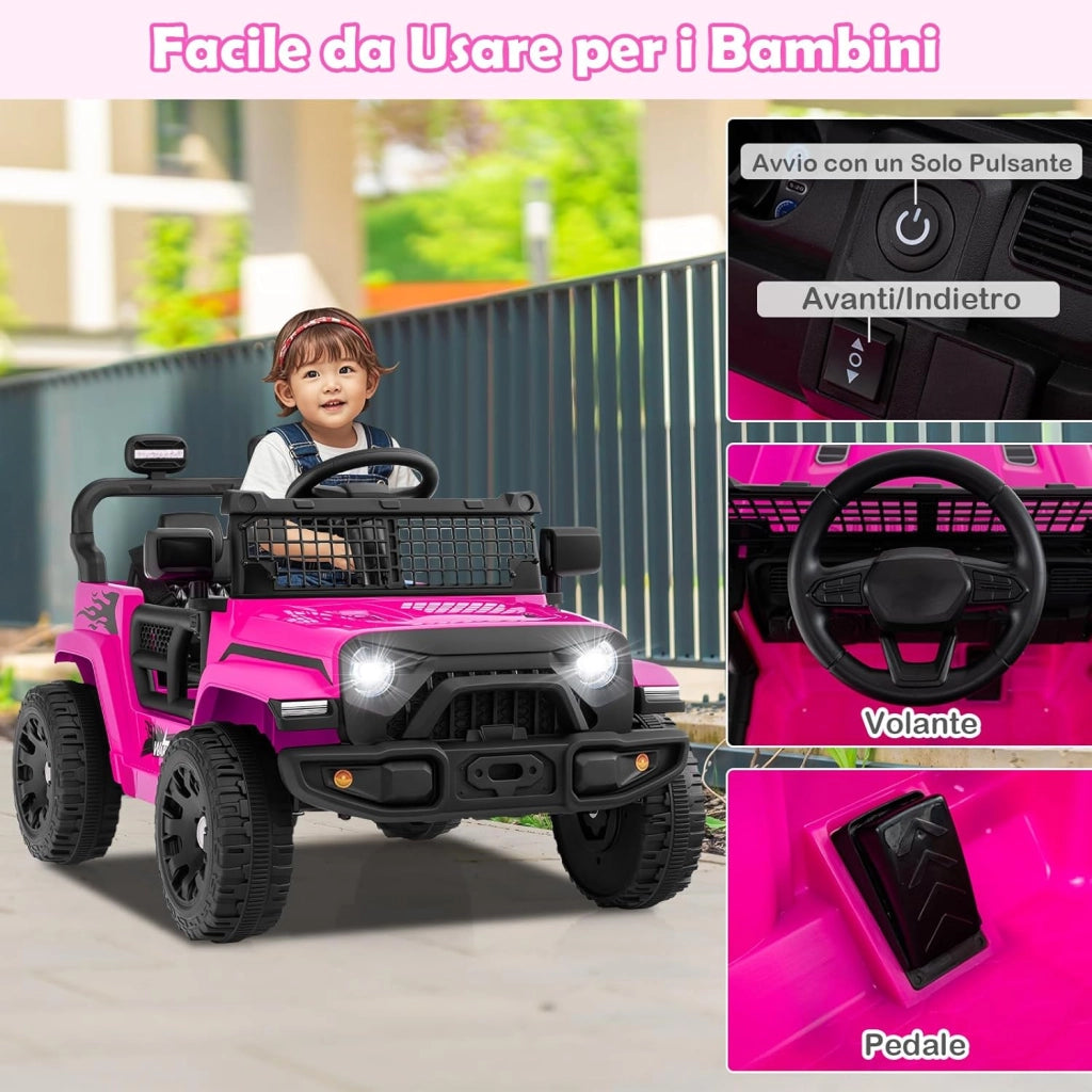 12V Macchina elettrcia per Bambini, Auto con Telecomando 3 Velocità Luci LED Musica, Doppi Motori, Veicolo Elettrico per Bambini 3+ Anni, Carico 30 kg (Rosa)