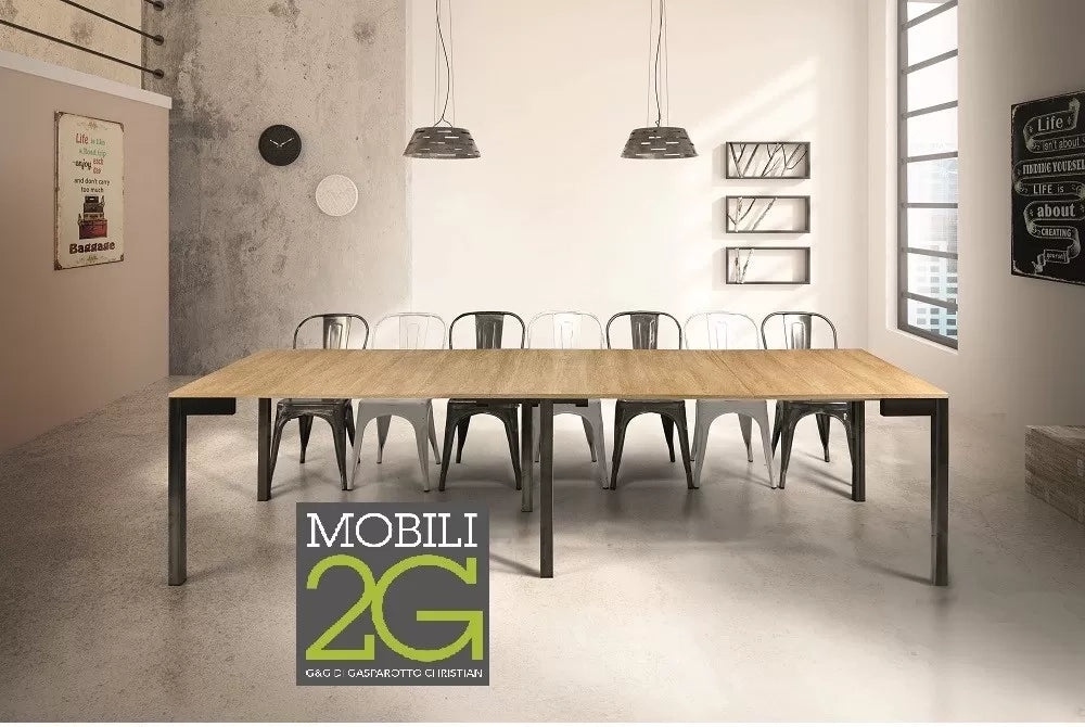 Consolle allungabile laminato rovere naturale/basamento industrial 90x50
