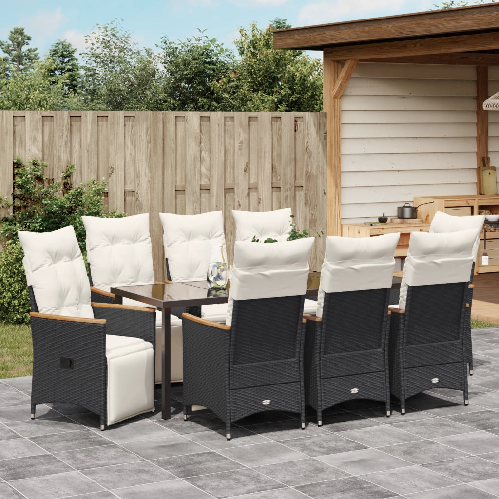 Set di Mobili da Giardino da 9 Pezzi con Cuscini Rattan Polietilene Nero