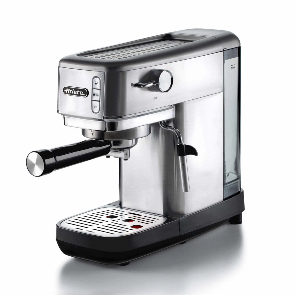 Ariete 1380 macchina da caffè in metallo, compatibile con caffè in polvere e cialde ese, 1300 w, capacità 1,1 l, 15 bar di pressione, filtro 1⁄2 tazze, dispositivo cappuccino, silver - 00M138010AR0