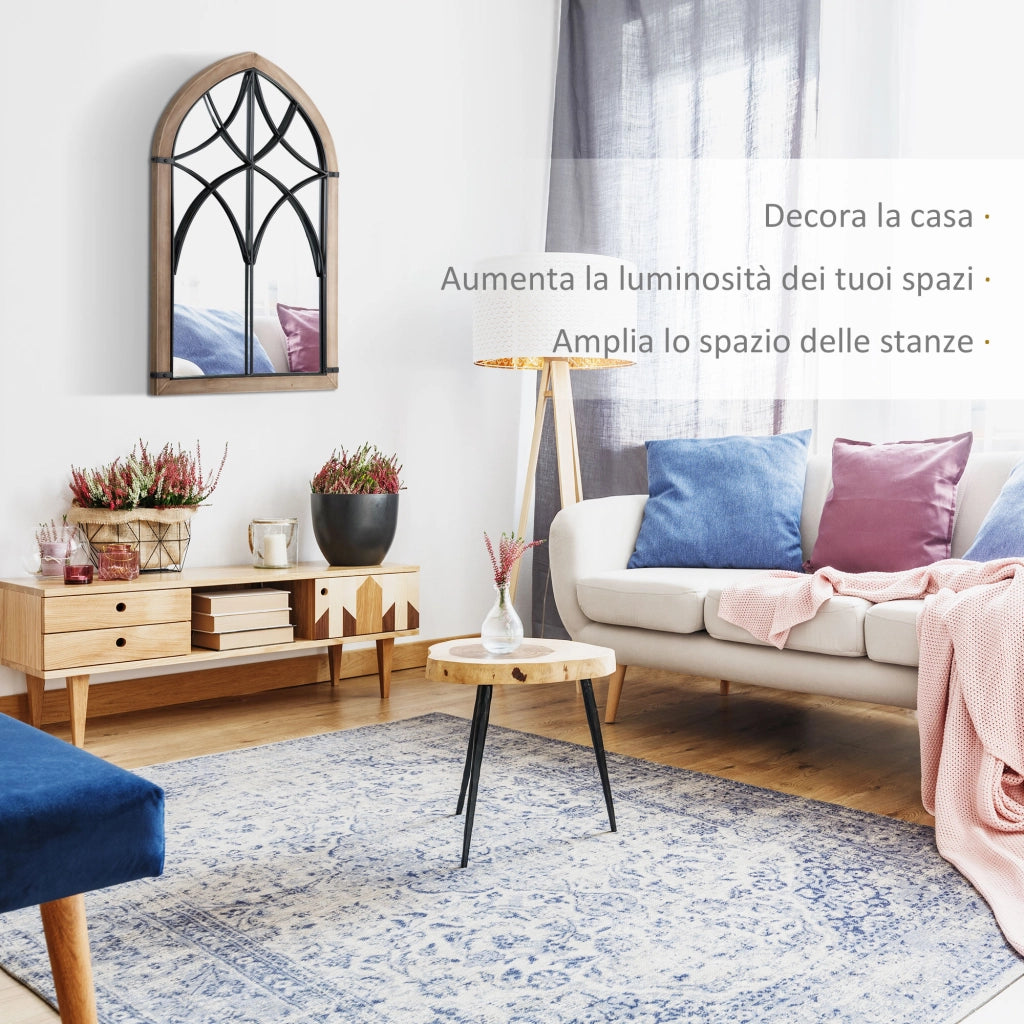 Specchio da Parete con Ganci ¨C Zephmum ¨C Legno e Vetro Marrone Nero 60x93 cm