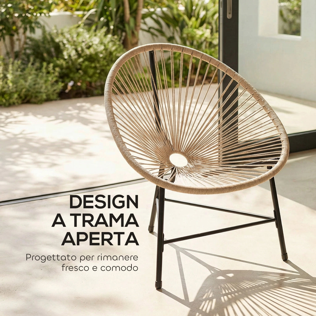 Set 2 Sedie Acapulco 72x68x81 cm con Struttura Triangolare in Acciaio e Rattan PE Color Legno