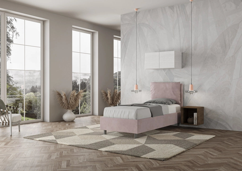 BS COM Letto singolo con rete imbottito 80x200 microfibra glicine