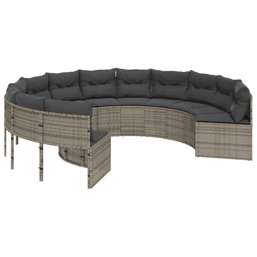 vidaXL Divano da Giardino Tavolo e Cuscini Circolare Grigio Polyrattan
