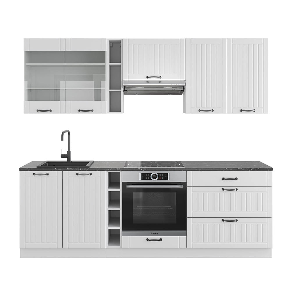 Cucina componibile Fame-Line Bianco rustico/Bianco 235 cm, PL Antracite Vicco