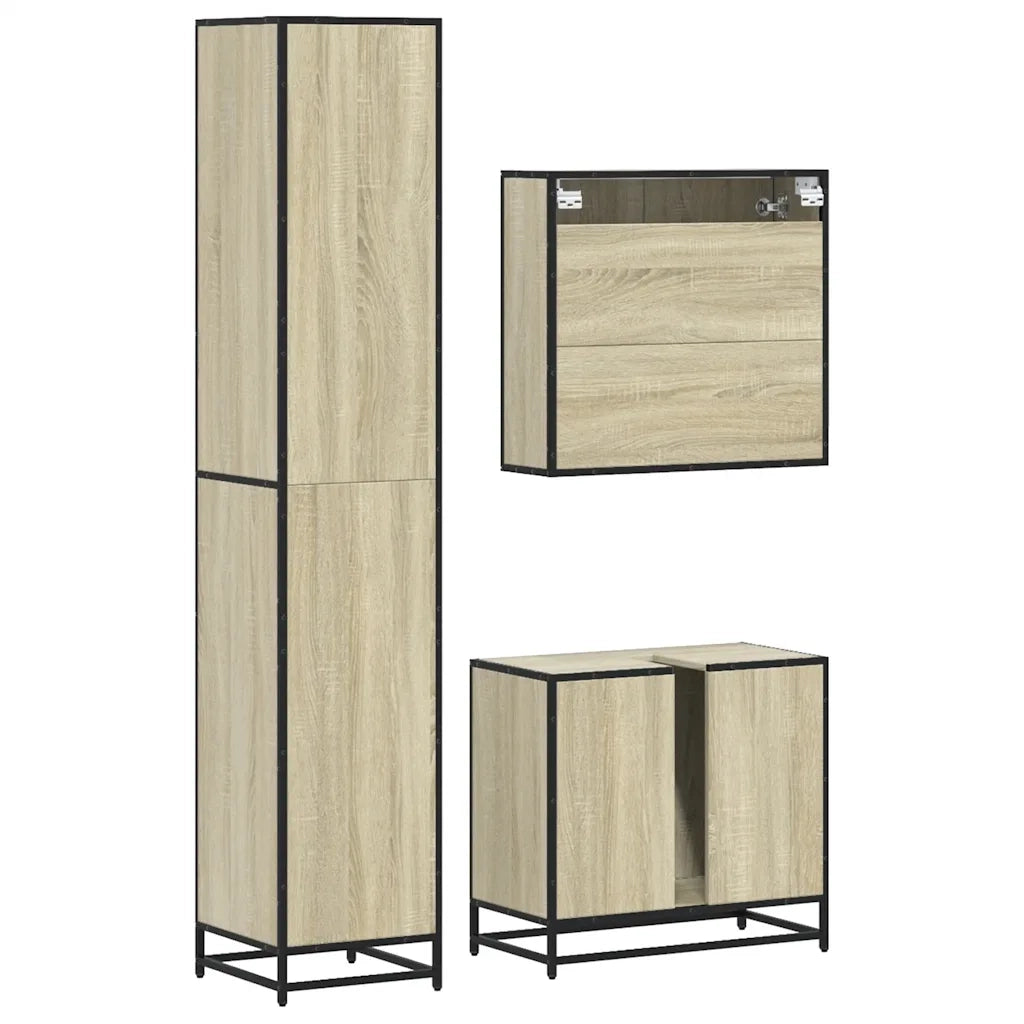 Set Mobili da Bagno 3 pz Rovere Sonoma in Legno Multistrato