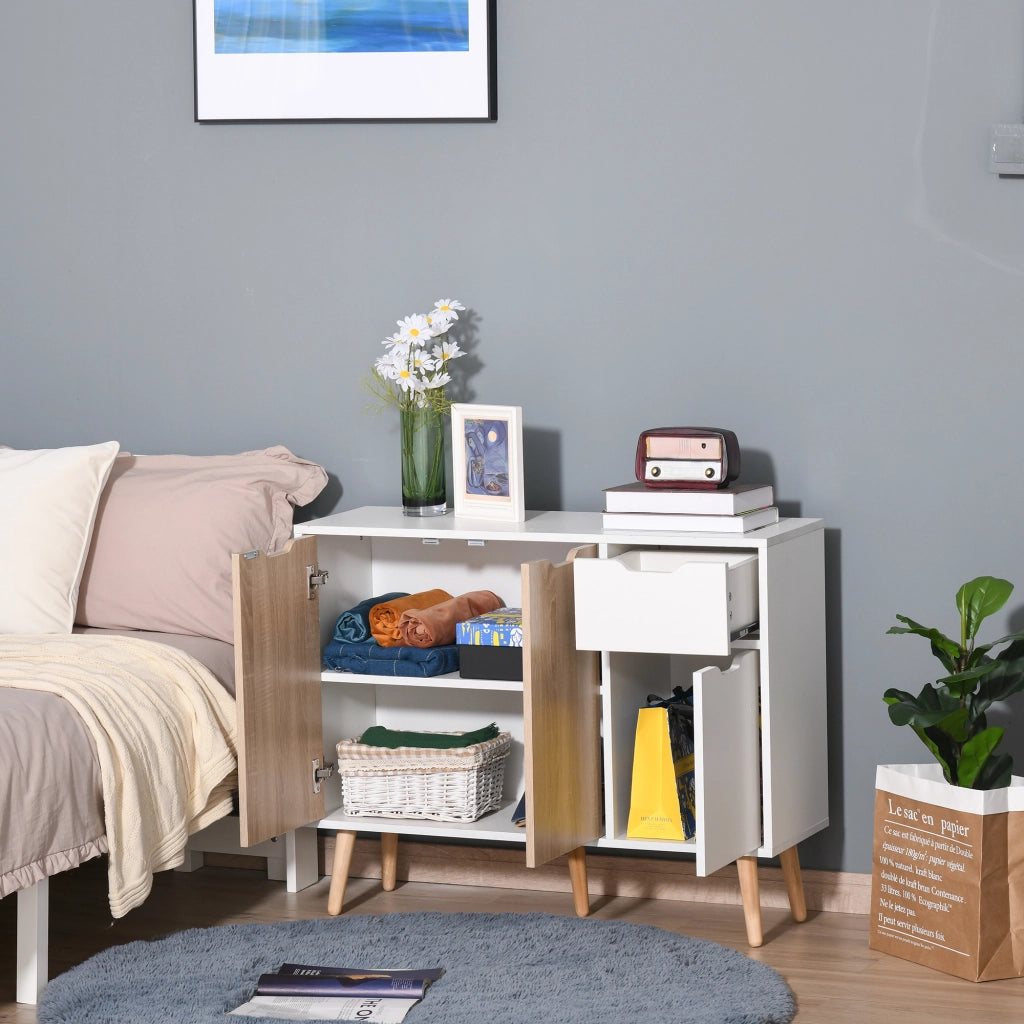 Credenza ¨C zephmum ¨C 90x30x72 cm Bianco e Legno Naturale